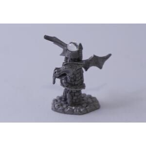 Dragon Attacking a Castle with Crystal Ball, Pewter Figurine, Game Piece